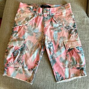 GUESS Pink and Teal Tropical Print Shorts